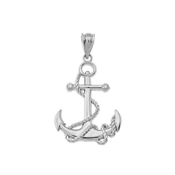 Solid Gold Diamond Nautical Rope Anchor Pendant Necklace(Available in Yellow/Rose/White/Two-Tone Gold)