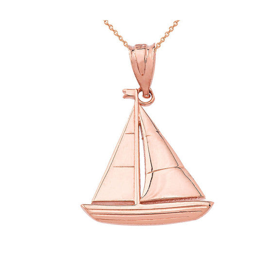 Solid Gold Sail Boat Pendant Necklace (Available in Yellow/Rose/White Gold)
