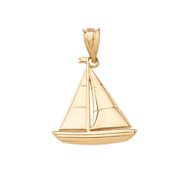 Solid Gold Sail Boat Pendant Necklace (Available in Yellow/Rose/White Gold)
