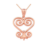 Gold Diamond African Adinkra Sankofa Heart Pendant Necklace (Available in Yellow/Rose/White Gold)