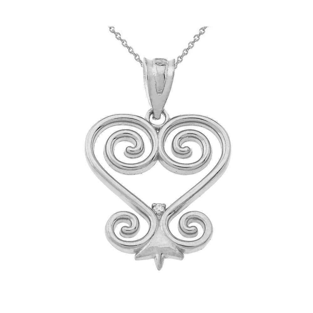 .925 Sterling Silver Cubic Zirconia African Adinkra Sankofa Heart Pendant Necklace