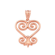 Gold Diamond African Adinkra Sankofa Heart Pendant Necklace (Available in Yellow/Rose/White Gold)