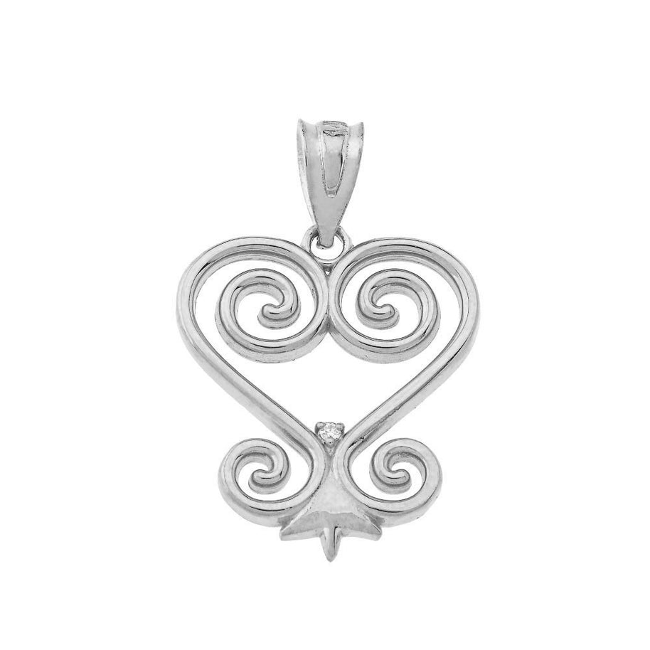 .925 Sterling Silver Cubic Zirconia African Adinkra Sankofa Heart Pendant Necklace