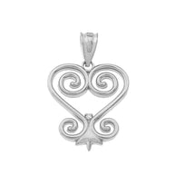 .925 Sterling Silver Cubic Zirconia African Adinkra Sankofa Heart Pendant Necklace