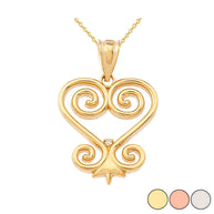 Gold Diamond African Adinkra Sankofa Heart Pendant Necklace (Available in Yellow/Rose/White Gold)