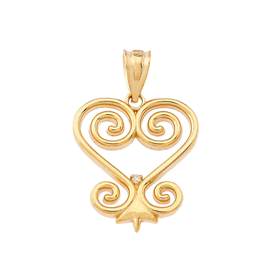 Gold Diamond African Adinkra Sankofa Heart Pendant Necklace (Available in Yellow/Rose/White Gold)