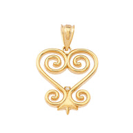 Gold Diamond African Adinkra Sankofa Heart Pendant Necklace (Available in Yellow/Rose/White Gold)