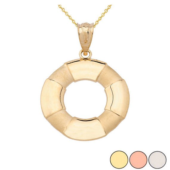 Solid Gold Life Buoy Pendant Necklace (Available in Yellow/Rose/White Gold)