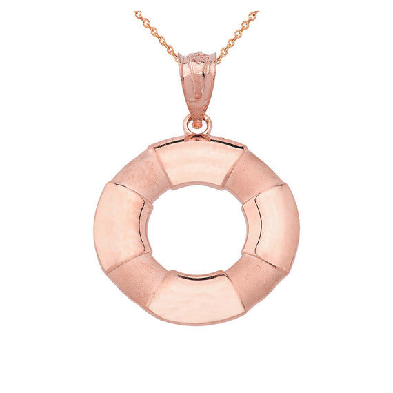 Solid Gold Life Buoy Pendant Necklace (Available in Yellow/Rose/White Gold)