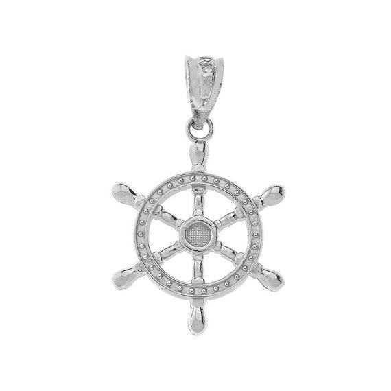Gold Nautical Ship Wheel Pendant Necklace (Available in Yellow/Rose/White Gold )