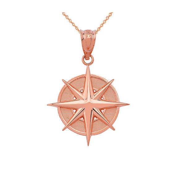 Gold Compass Pendant Necklace (Available in Yellow/Rose/White Gold)
