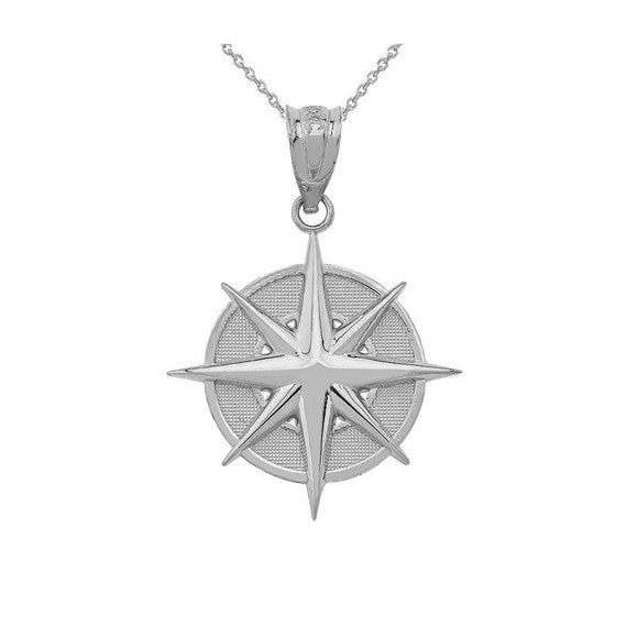 Gold Compass Pendant Necklace (Available in Yellow/Rose/White Gold)