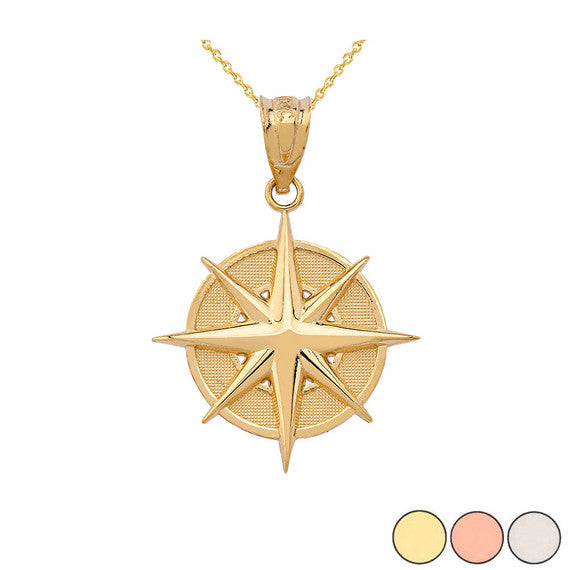 Gold Compass Pendant Necklace (Available in Yellow/Rose/White Gold)