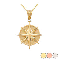 Gold Compass Pendant Necklace (Available in Yellow/Rose/White Gold)
