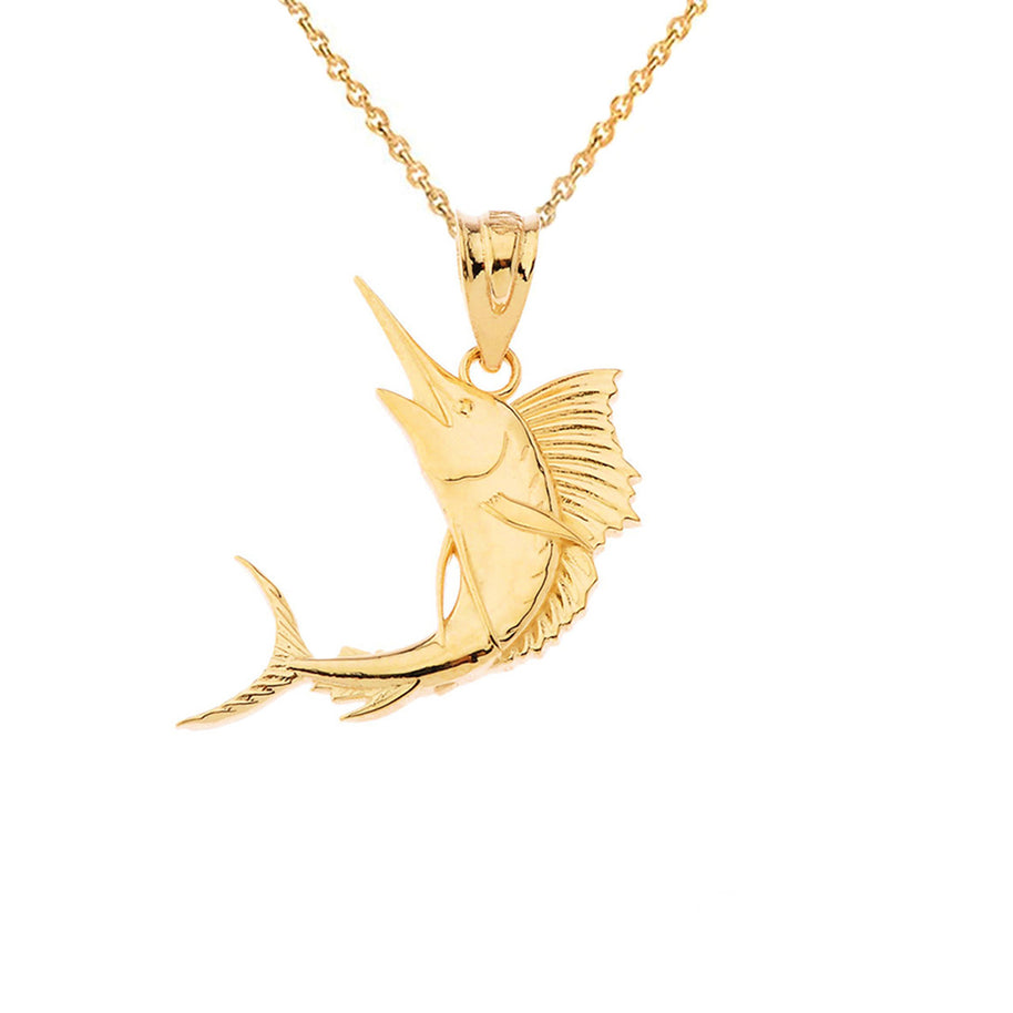 Gold Swordfish Pendant Necklace (Available in Yellow/Rose/White Gold)