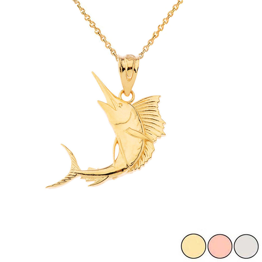 Gold Swordfish Pendant Necklace (Available in Yellow/Rose/White Gold)
