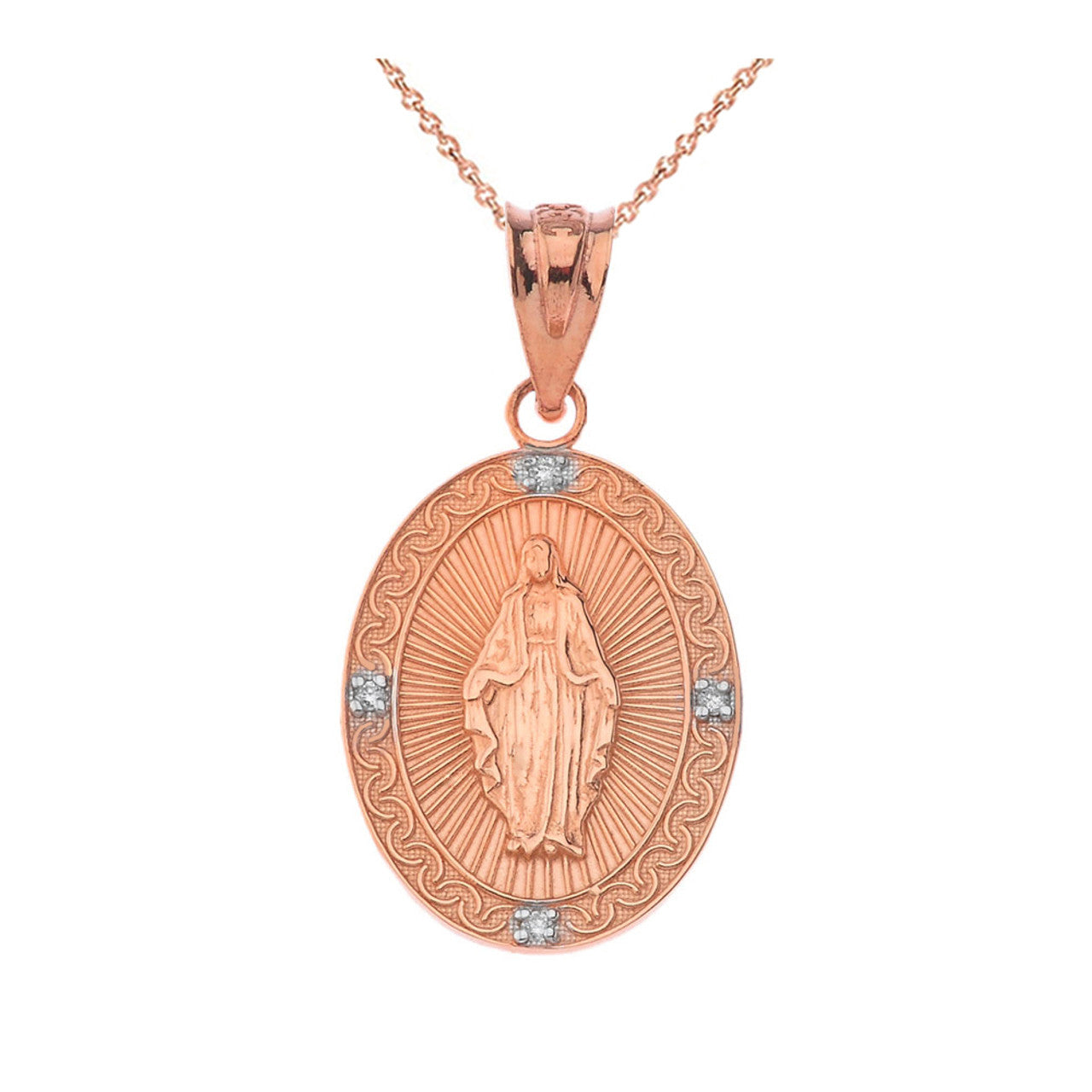 Mary Mother of Jesus Oval Diamond in Gold Pendant Necklace (Yellow/Rose/White)