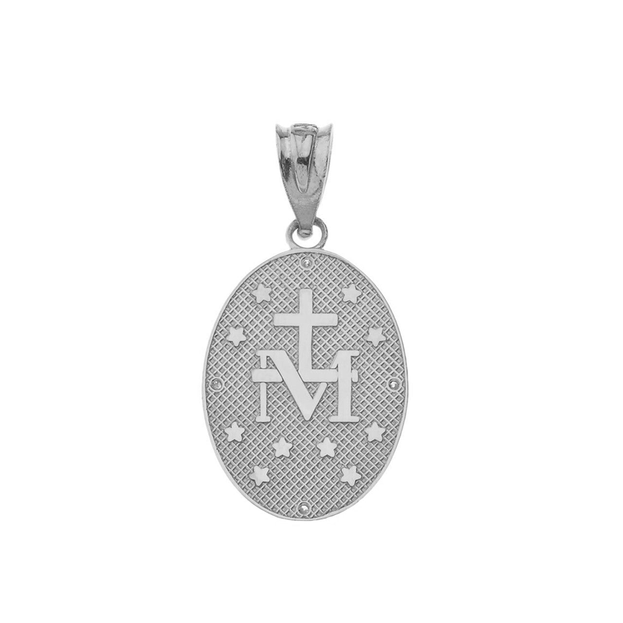 Mary Mother of Jesus Oval Diamond in Gold Pendant Necklace (Yellow/Rose/White)