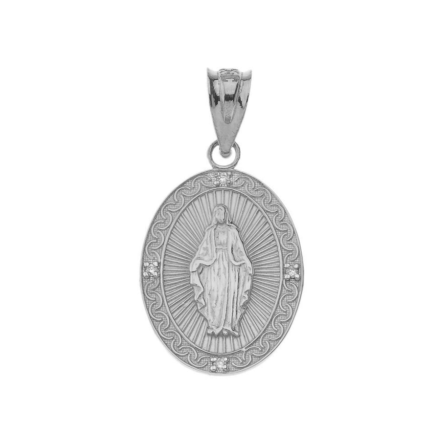 Mary Mother of Jesus Oval Diamond in Gold Pendant Necklace (Yellow/Rose/White)