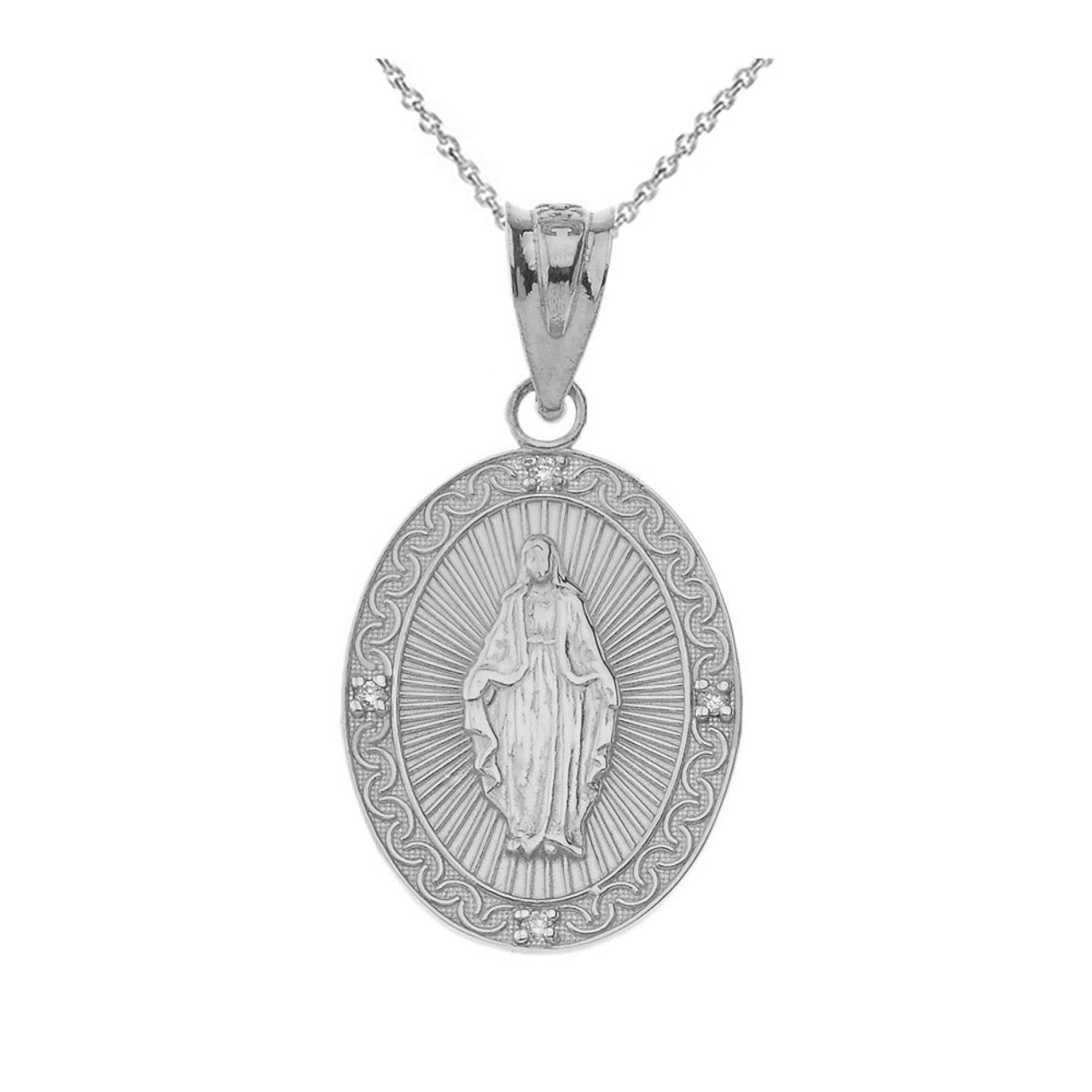 Mary Mother of Jesus Oval Diamond in Gold Pendant Necklace (Yellow/Rose/White)