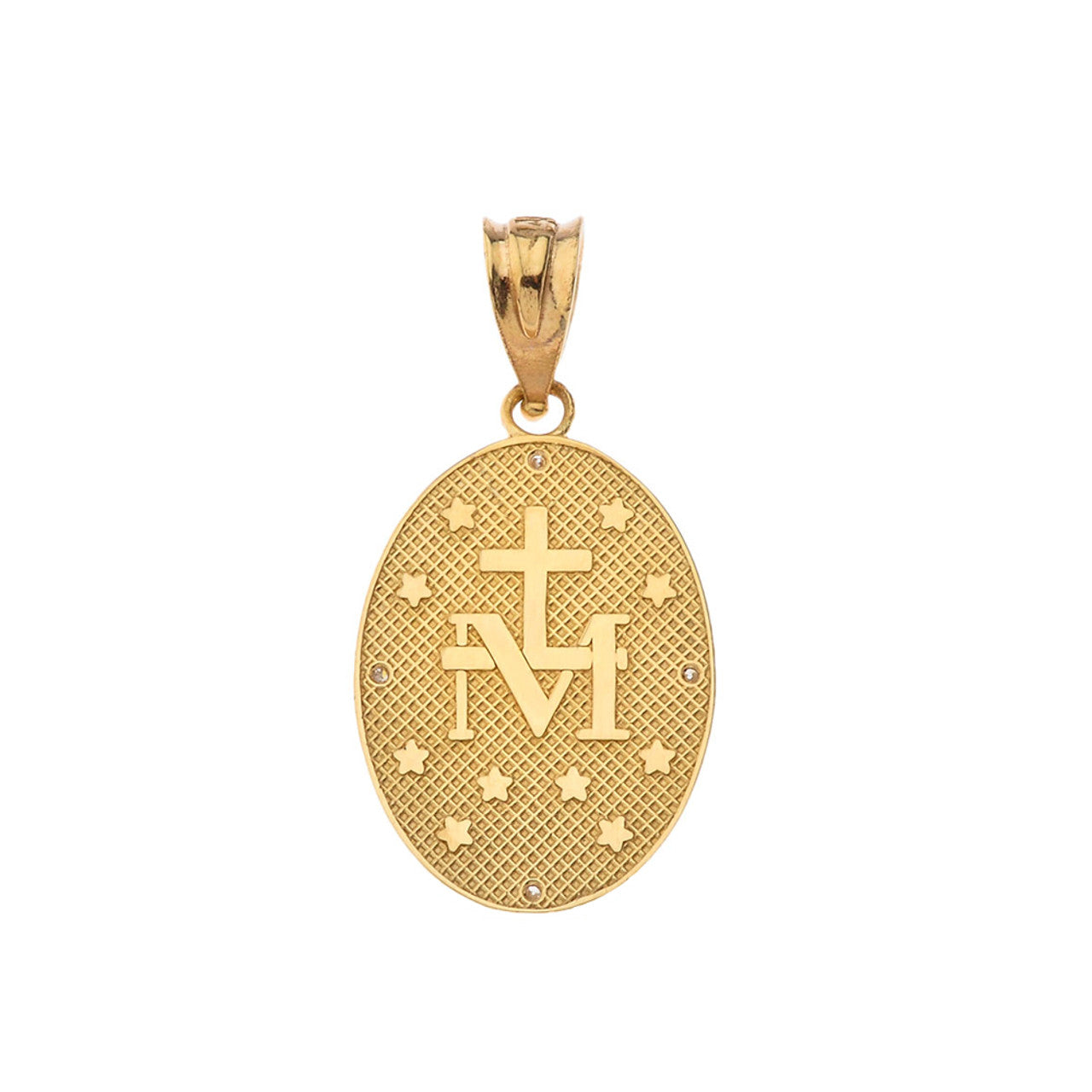 Mary Mother of Jesus Oval Diamond in Gold Pendant Necklace (Yellow/Rose/White)