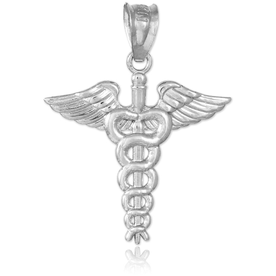 Silver Caduceus Charm Pendant Necklace