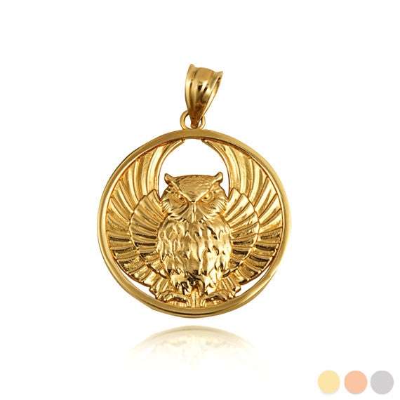 Gold Owl Medallion Pendant Necklace (Available in Yellow/Rose/White Gold)