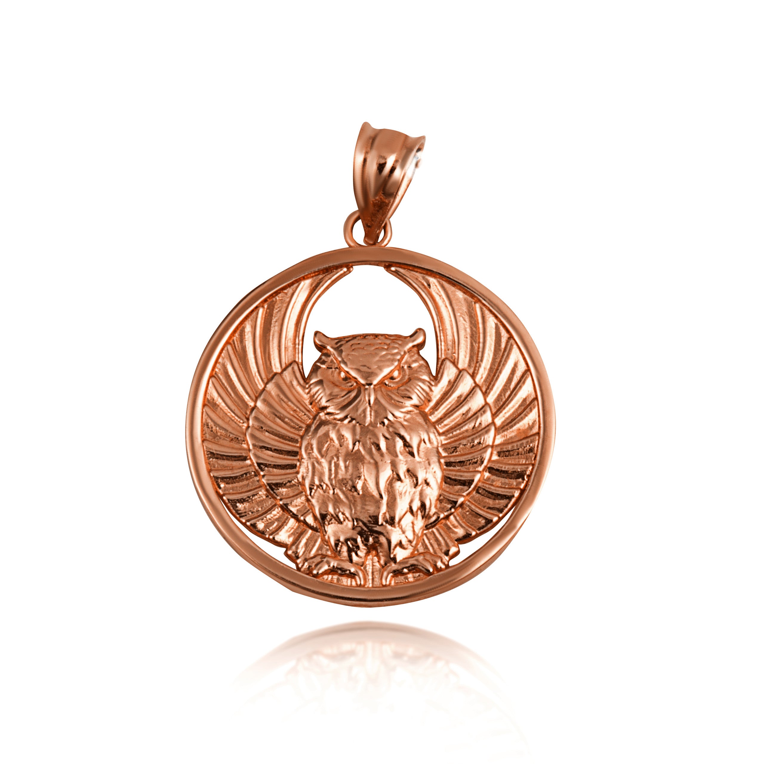 Gold Owl Medallion Pendant Necklace (Available in Yellow/Rose/White Gold)