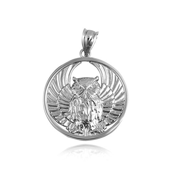 .925 Sterling Silver Owl Medallion Pendant Necklace