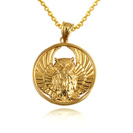Gold Owl Medallion Pendant Necklace (Available in Yellow/Rose/White Gold)