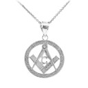 .925 Sterling Silver Freemason Square & Compass Round Filigree Pendant Necklace (1