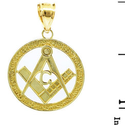 Solid Gold Freemason Square & Compass Round Filigree Pendant Necklace (1
