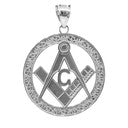 925 Sterling Silver Freemason Square & Compass Round Filigree Pendant Necklace (1.2