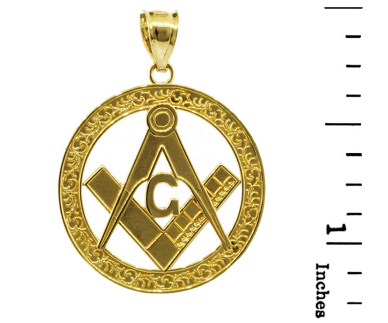 Gold Freemason Square & Compass Round Filigree Pendant Necklace (1.2
