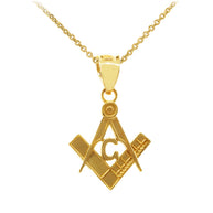 Gold Freemason Small Square & Compass Pendant Necklace (0.85