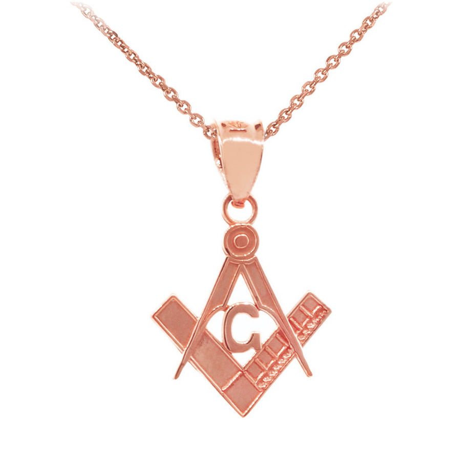 Gold Freemason Small Square & Compass Pendant Necklace (0.85
