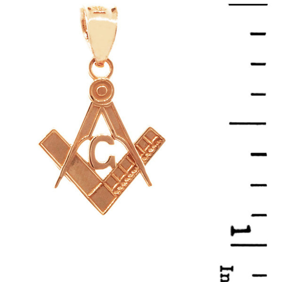 Gold Freemason Small Square & Compass Pendant Necklace (0.85