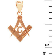 Gold Freemason Small Square & Compass Pendant Necklace (0.85