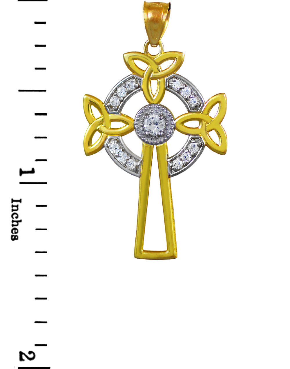 Two-Tone Gold Celtic Cross Trinity Knot Diamond Pendant Necklace