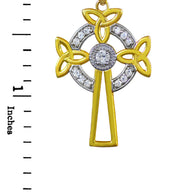 Two-Tone Gold Celtic Cross Trinity Knot Diamond Pendant Necklace