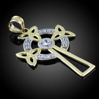 Two-Tone Gold Celtic Cross Trinity Knot Diamond Pendant Necklace