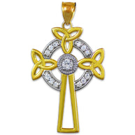 Two-Tone Gold Celtic Cross Trinity Knot Diamond Pendant Necklace