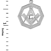 .925 Sterling Silver Freemason Square & Compass Octagon Shaped Pendant Necklace