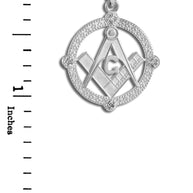 .925 Sterling Silver Freemason Diamond Square & Compass Round Beaded Pendant Necklace