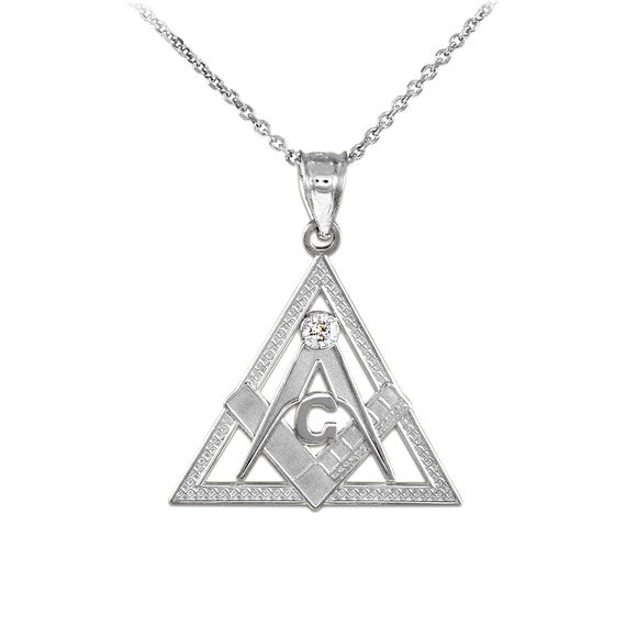 925 Sterling Silver Freemason Small Square & Compass Pendant Necklace