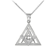 925 Sterling Silver Freemason Square & Compass CZ Eye Of Providence Triangle Pendant Necklace