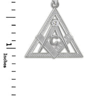 925 Sterling Silver Freemason Square & Compass CZ Eye Of Providence Triangle Pendant Necklace