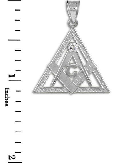 925 Sterling Silver Freemason Small Square & Compass Pendant Necklace