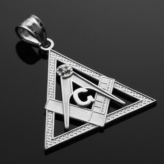 925 Sterling Silver Freemason Small Square & Compass Pendant Necklace