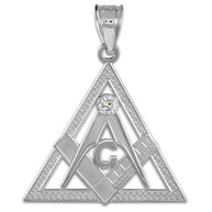 925 Sterling Silver Freemason Square & Compass CZ Eye Of Providence Triangle Pendant Necklace